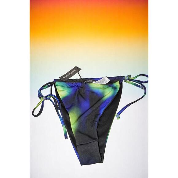 PrettyLittleThing Blue Abstract Tie Side Bikini Bottoms – Size Large (UK 12 / US - Picture 2 of 5